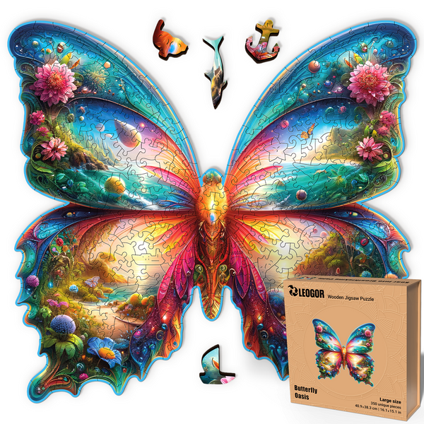 Butterfly Wooden Puzzle - Whimsy 350 Piece, 16.1 x 15.1 inches