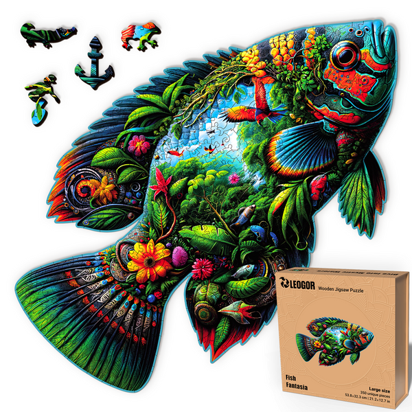 Fish Wooden Puzzle - Whimsy 350 Piece, 21.2 x 12.7 inches