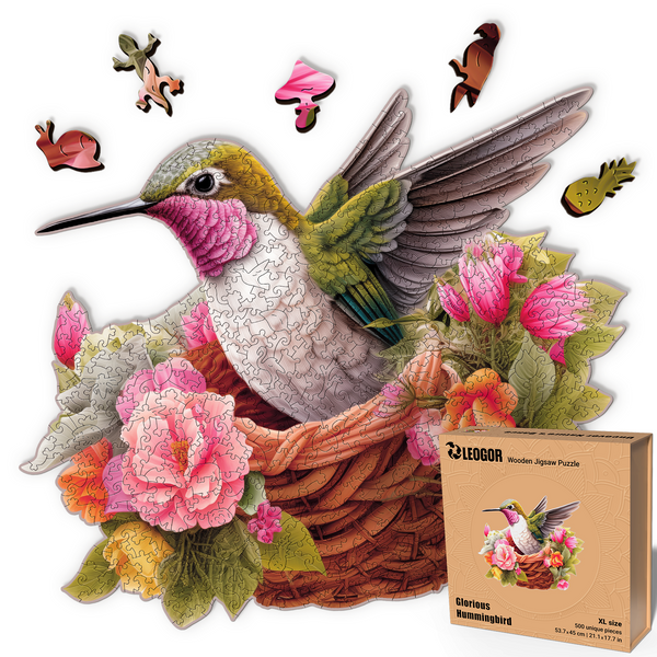 Glorious Hummingbird Wooden Puzzle 500-Piece Handcrafted Jigsaw for Adults