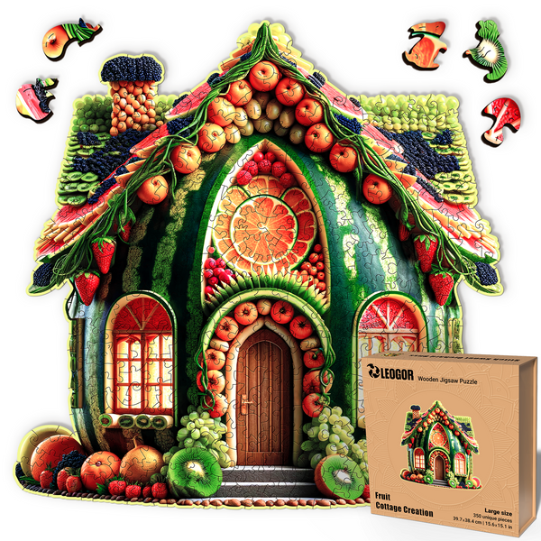 Fruit House Wooden Puzzle - Whimsy 350 Piece, 15.6 x 15.1 inches