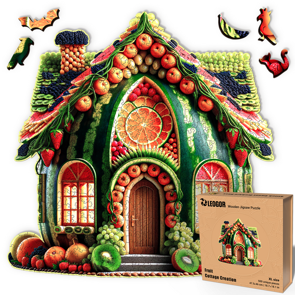 Fruit Cottage Creation Wooden Puzzle 500-Piece Handcrafted Jigsaw for Adults