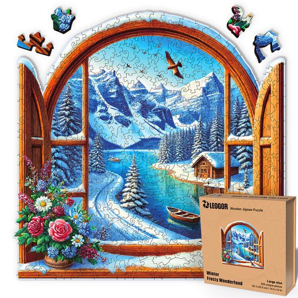 Winter Wooden Puzzle - Whimsy 350 Piece, 14.2 x 14 inches