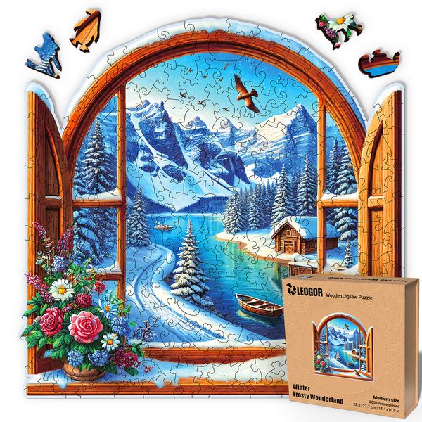 Winter Wooden Puzzle - Whimsy 200 Piece, 11.1 x 10.9 inches